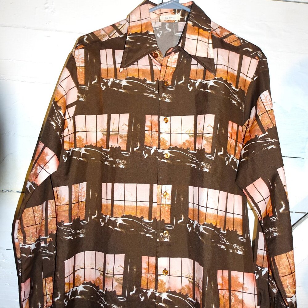 Vintage Day Dream Brown Beige Button Up Shirt M